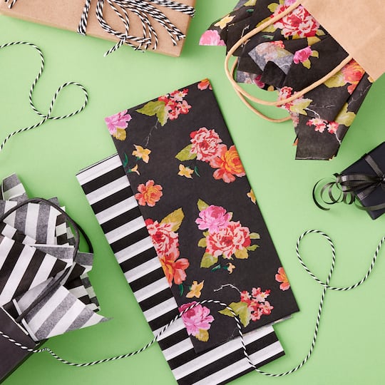 Floral & Black Striped Tissue Papers by Celebrate It™